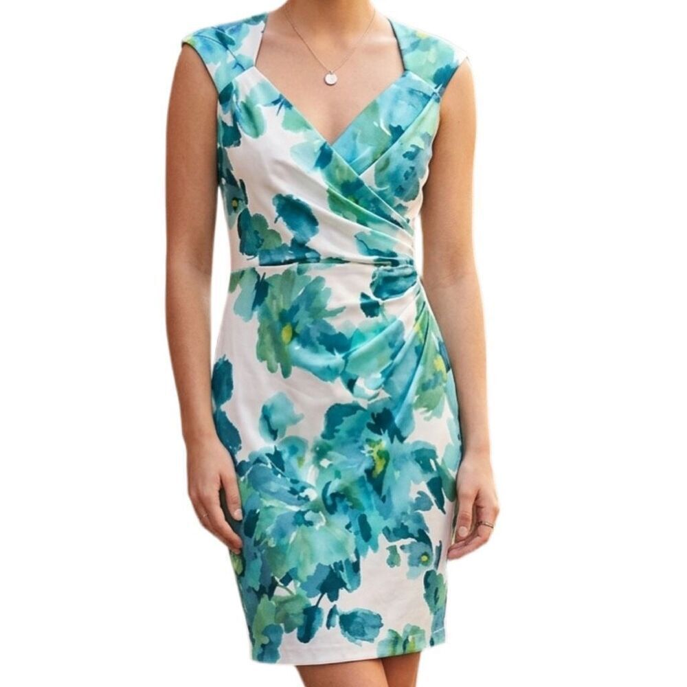 London times size 4 tropical satin faux wrap dress